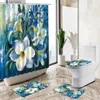 Douchegordijnen Lotusbloem Olieverfschilderij Douchegordijn Plant Bloemen Europese Stijl Thuis Badkamer Decor Antislipkleed Toilethoes Badmatset Y240316