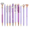 10pcs Purple Color Pen Set Diamond Ballpoint Pen Student Business Office Metal Pen Luxury Gift Pen Set Office School Supplies 240307