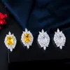 Zestawy biżuterii ślubnej Pera Brillant Yellow kwadratowy CZ Crystal Wedding Wisiant i kolczyki Zestaw biżuterii ślubnej Q240316