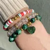 Strand 3pcs/Set Heart Charm Kristal Bilezik Polimer Kil Granit Taş Boncuklar Kadınlar İçin Bilezikler Bangles Set Boho Jewelry