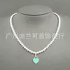 Tifaniym classic Enamel Love 925 Silver T Family Necklace ins Wind Drip Glue Heart 4mm Round Beads Buddha Peach Female