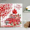 Shower Curtains Valentines Day Shower Curtains Red Truck Rose Flowers Heart Tree Romantic Lovers Gift Fabric Bathroom Decor Bath Curtain Sets Y240316