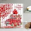 Douchegordijnen Valentijnsdag Douchegordijnen Rode Vrachtwagen Roos Bloemen Hart Boom Romantisch Liefhebbers Cadeau Stof Badkamer Decor Badgordijn Sets Y240316