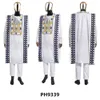 H D African Clothes for Men Traditional Rich Bazin Original Embroidery White Clothing Men 3 PCS Set Wedding Party Occasion 240304