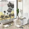 Duschgardiner tropisk växtpalmträd dusch gardin sommar tema kreativ affisch design hem dekor badmatta toalett täcker badrum mattan set y240316