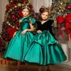 Robes de fille Jill Wish luxe arabe robe verte cristal une épaule satin Dubaï enfants princesse anniversaire fête de mariage robe de bal 2024 J368