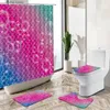 Cortinas de chuveiro escala de sereia cortina de chuveiro conjunto de cor padrão geométrico decoração de casa tapete de banho tampa de banheiro flanela tapete antiderrapante y240316