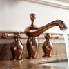 Bathroom Sink Faucets Luxury Rose Gold Solid Brass Copper Dual Handle Washbasin Faucet European Three Holes Lavatory Waterfall Tap