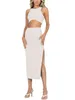 Women s 2 Piece Summer Outfits Knit Ribbed Crewneck Crop Tank Tops Split Bodycon Midi Skirt Dress Set for Party Cocktail 240315