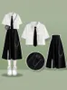 Xgoth doux Cool costume femme Preppy coréen lâche haute rue à manches courtes vêtements de travail chemise demi-corps jupe femmes noir 2 pièces ensemble 240329