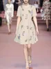 Basic Casual Dresses ZJYT Ruy Summer 2024 Fashion Floral Embroidery Womens Dress Short Sle Vestidos Casual Aline Knee Length Holiday DressC24315