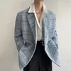 FEMQ Double Breasted Mens Coat Löst förtjockad Tweed Suit 2023 Spring Autumn Casual Korean Fashion Man Blazer 9A6778 240311