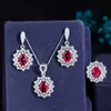 Hochzeitsschmuck-Sets CWWZircons 3-teiliges wunderschönes rosarotes Zirkonia-Kristall versilbertes Blumenohrring-Halsketten-Schmuckset für Frauen T618 Q240316