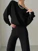 Cotton Polyester Casual Tracksuit Sticked Two Piece Women Set Elegant Sweater Pant Matching 2 Winter Set för 240315