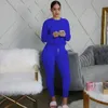 2 stuks Set Fashion Women Tracksuits Lange mouw Solid Color Pullover T -shirt High Taille kant -up Pant Outfits Casual 240326