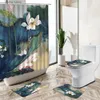 Rideaux de douche Fleur de Lotus Peinture à l'huile Rideau de Douche Plante Floral Style européen Maison Salle de Bain décor Tapis antidérapant Couverture de Toilette Tapis de Bain Ensemble Y240316