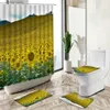 Rideaux de douche Rideau de douche fleur de lavande plante de tournesol campagne paysage naturel tapis de piédestal antidérapant couverture de toilette ensemble de décoration de salle de bain Y240316