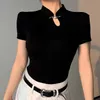T-shirt nera a maniche corte con bottoni in stile cinese per donna estiva slim fit temperamento versatile t-shirt che dimagrisce il nuovo top in stile cinese