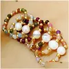 Bandringar Natural Energy Stone Pearl Bead Gold Plated Handmased Elastic Band Rings for Women Girl Party Club Deced Smycken Drop Deliv Dhchl