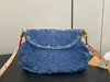 2024 انفجار غروب الشمس الجديد للسيدات M46829 Denim Blue Front Lock House Tuck Lock Cross-Body-Body-Leather-Leather داخل جيب مسطح الجيب المسطح المسطح