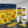 Rideaux de douche Ensemble de rideau de douche tournesol fleurs jaunes papillon citations inspirantes décor de salle de bain tapis de sol tapis de bain couvercle de couvercle de toilette Y240316