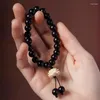 Strang Schwarzes Sandelholz-Lotus-Tischarmband mit abgerundeten 0,8 kulturellen verspielten Gebetsperlenblumen für Männer und Frauen