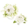 Dekorativa blommor 1 Ställ in konstgjorda boutonniere och handledscorsage blomma bröllopstillbehör