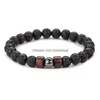 Frisado 8mm Natural Lava Rock Beads Strands Charme Pulseiras Black Energy Stone Elastic Jóias Para Mulheres Homens Gota Entrega Jóias Bra Dh6Kr