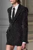 カジュアルドレス2024春の女性ウールスリムフィット黒い重い手工芸品刺繍フレアスーツドレス
