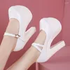 Robe chaussures petite taille 32-43 super bloc talons hauts mariage femmes 2024 cuir souple plate-forme épaisse pompes modèle formel fête danse