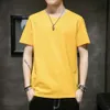 Camiseta larga de algodón puro para hombre, camiseta minimalista de manga corta con cuello redondo, versión informal opcional, Top de moda juvenil