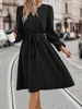 Grundlegende Freizeitkleider Neue Herbst- und Winter-Damenmode Langer Schlitten Kleines Trägerkleid mit V-Ausschnitt Damen Grün Elegant Lässige Taille Ziehen VestidosC24315