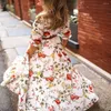 Casual Dresses Polyester Fiber Dress Elegant Floral Print Maxi For Women A-line Big Swing High midje kväll med halv ärmar