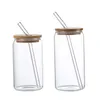 Creative Glass Cup Bamboo Lid Can Shape Tea Juice Milk Coffee Mug Drinking High Borosilicate Durable Drinkware 240308