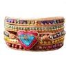 Strand Classic Heart Shape Leather Wrap Bracelets With Mix Stone Jaspers Beads Bracelet Jewelry