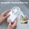 Electric Fans 2024 Ny Mini Handheld Fan USB-laddningsbar personlig bärbar kompakt 4-växlad skrivbord för inomhus utomhus reser 240316