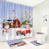 Shower Curtains Cute Snowman Christmas Shower Curtain Bath Mats Sets Cedar Bird Winter Forest Scenery Bathroom Decor Non-slip Rug Toilet Lid Mat Y240316