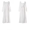 Vestidos casuais aigyptos primavera maix vestido branco para mulheres francês vintage tribunal estilo quadrado pescoço manga longa elegante magro cintura alta