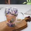 Tassen 10 Unzen Glasbecher mit Trockenblume und Griff für Kaffee, Haushaltsbargetränke