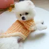 Dog Apparel Autumn Winter Warm Pet Soft Sweater For Small Cat Puppies Bichon Yorkie Comfortable High Neck Orange Plaid Knit