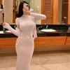 Casual Dresses Korean Women's Sexy Three-Piece Tight-passande halvturtleneck kortärmad Cardigan Hip-täckande lång kjol