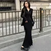 Basic Casual Dresses Women Basic Long Sle Dresses Zipper V-neck Pure Black Maxi Fashion Street Modern Sexy Fe Spring Autumn Graceful SimpleC24315