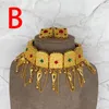 Ensembles de bijoux de Dubaï pour femmes Arabie Saoudite Sautoirs en pierre colorée 24 carats Habesha Collier Boucles d'oreilles Corde Mariage africain Cadeau érythréen 240307