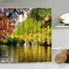 Shower Curtains Forest Lake Scenery Shower Curtain Autumn Scenery Nature Landscape Photography Bathroom Wall Decor Waterproof Screen With Hook Y240316