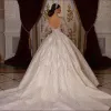Full bling paljetter bollklänning bröllopsklänning ren juvel hals långärmad brudklänningar