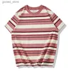 Men's T-Shirts Ok1124 Irregular Stripe T-shirt Mens 230g Heavy Quality Casual Contrast Short sleeved Loose O-neck Tee Top Q240316