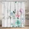 Rideaux de douche Rideau de douche floral aquarelle fleurs feuilles vertes plante moderne minimaliste art maison salle de bain rideaux décor tissu avec crochets Y240316