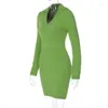 Casual Dresses Ladies Winter Solid Color Long Sleeve Lapel Wool Dress Shopping Dating Sexy