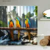 Shower Curtains Tropical Jungle Scenery Shower Curtain Parrot Peacocks Feather Green Plant Waterfall Natural Scenery Bathroom Screen Home Decor Y240316