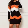 Casual Kleider Dame Elegante Oansatz Stricken Mini Kleid Frauen Mode Welle Gestreiften Dünnen Pullover 2024 Frühling Langarm Bodycon Weibliche